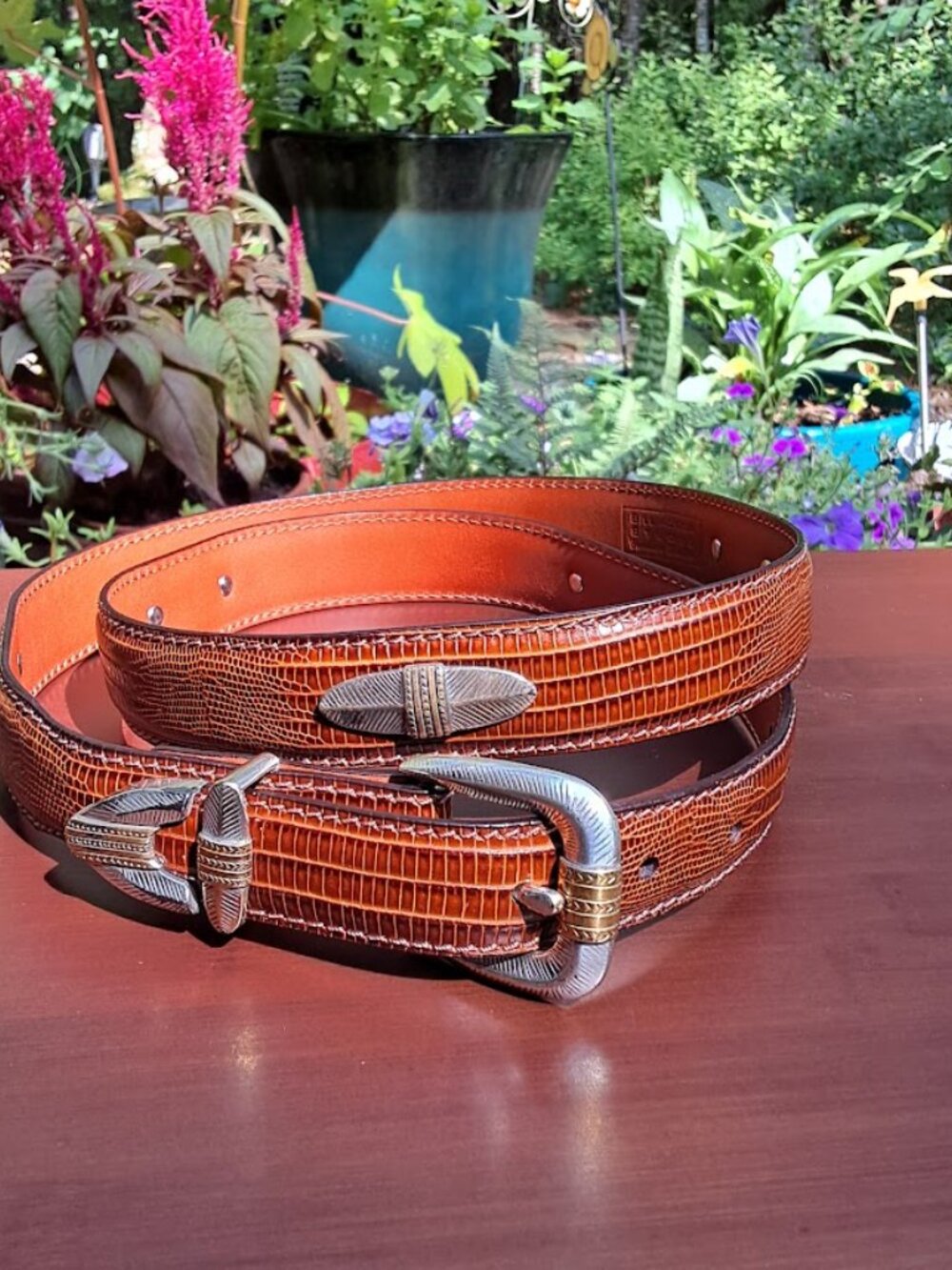 Bill Adler Studio Brown Western Belt Leather Belt Silver Conches Size 42 - Picture 2 of 7